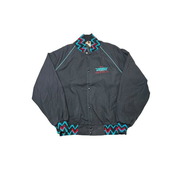 Vtg Western Longhorn Casino Vegas Embroidered Black Snap Button Bomber Jacket XL